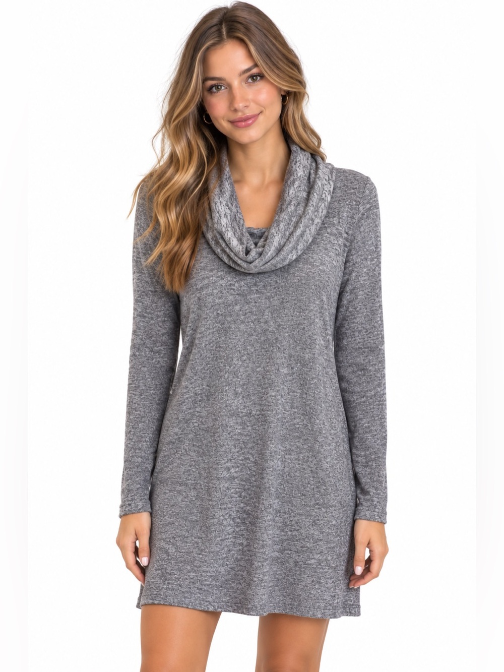Anthropologie Saturday Sunday cowl neck sweater gray marled dress medium
